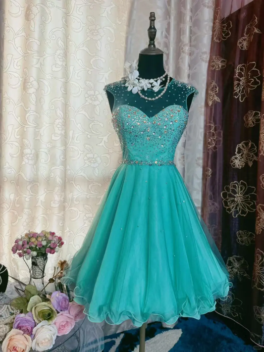 Gorgeous Green Tulle Beaded A Line Short Homecoming Dress Formal Birthday Outfits Y9471