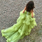 Green Tulle Long Prom Dresses, A-Line Formal Evening Dresses Y2029