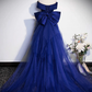 Royal Blue Mermaid Satin Long Prom Dress, Off Shoulder Blue Evening Dress Y7429