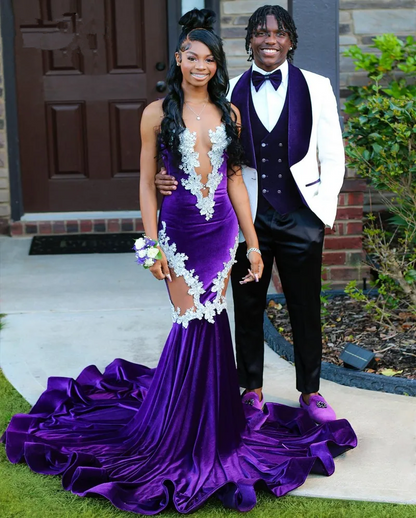 New Purple Mermaid Evening Dress With Lace Elegant Fishtail Black Girl – Simplepromdress New Purple Mermaid Evening Dress With Lace Elegant Fishtail Black Girl – Simplepromdress