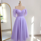 Lilac Glittered Tulle Midi-length Prom Dress, Engagement Dress, Promise Dress,Corset Dress Y4777