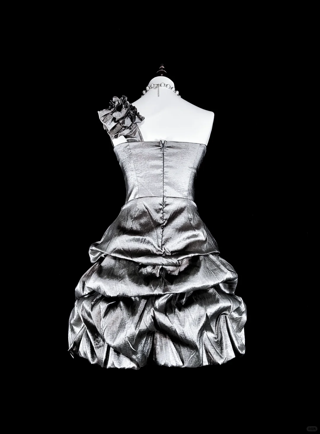 Chic One Shoulder Silver Satin Pleated A Line Short Homecoming Dress Cocktail Dress SP3389