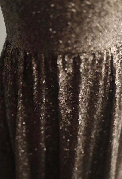 Vintage Crew Neck Sequin Long Prom Dress Evening Gown SP851