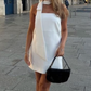 Women's White Strapless Mini Dress,White Short Homecoming Dress  Y1999