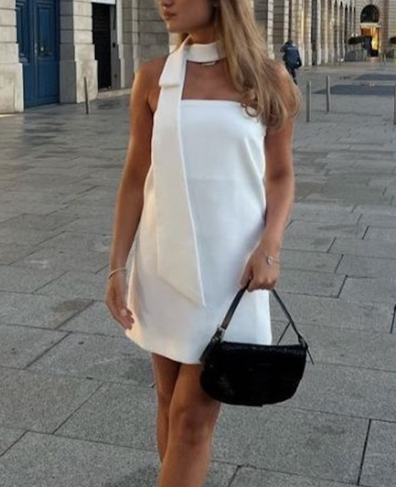 Women's White Strapless Mini Dress,White Short Homecoming Dress  Y1999