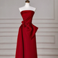 Elegant Red Satin Strapless Prom Dress,A Line Formal Evening Dress Y8624