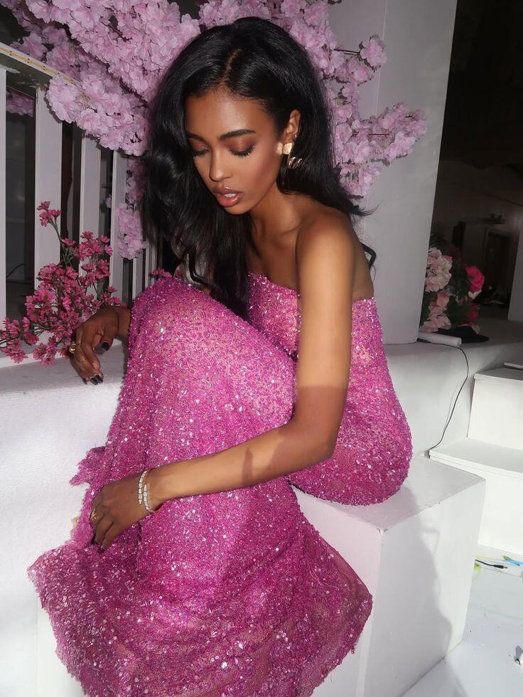 Sparkly Strapless Pink Sequin Mermaid Long Party Dress Prom Gown SP3960