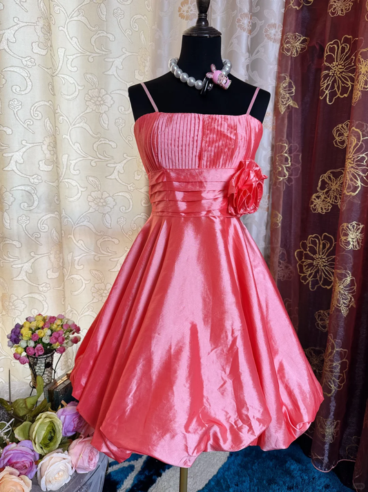 Pretty Pink Spaghetti Straps Satin A Line Short Prom Dress Homecoming Dress SP81