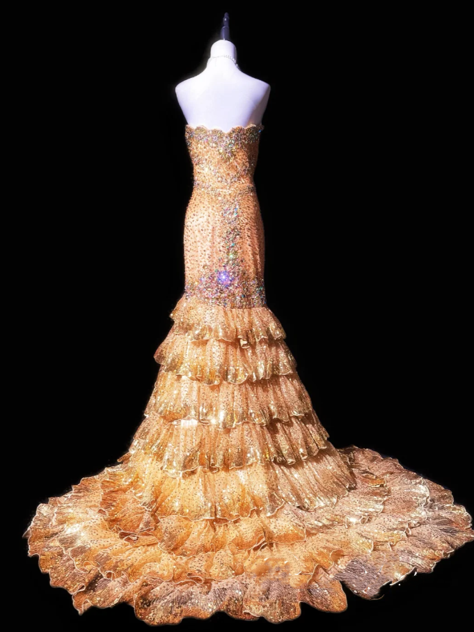 Gorgeous Sweetheart Neck Lace Sequin Beaded Lace Layered Mermaid Long Prom Dress Party Dress SP432