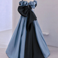 Blue Satin Lace Long Prom Dress, Off Shoulder Evening Dress Y5621