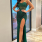 Hunter Green Sweetheart Straps Sequins Pleated Long Prom Dress Y6643