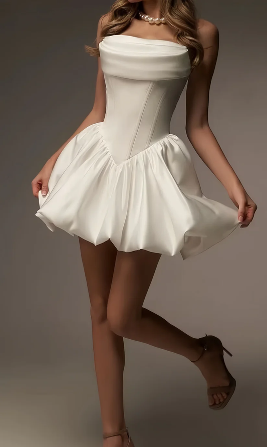 Elegant Strapless Satin A Line Short Homecoming Dress Birthday Outfits SP143