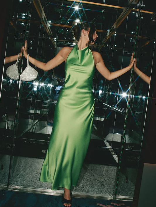 Sexy Halter Green Backless Prom Dress Long Evening Dress Y8230