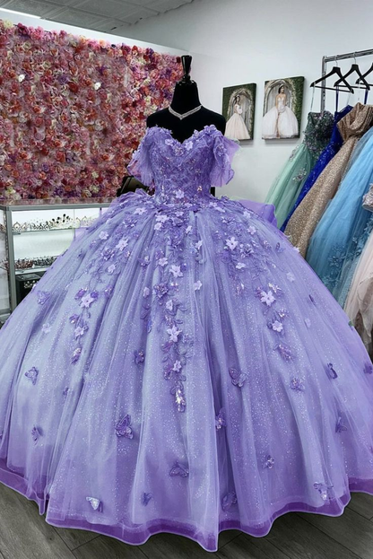 Women's Lavender Ball Gown Sweet 15 Dress with Butterflies Y4503