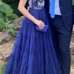 A Line Navy Blue Long Prom Dresses, Popular Sweetheart Tulle Evening Dresses Y5378