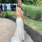 White Mermaid Prom Dress,Backless Evening Dress Y3012