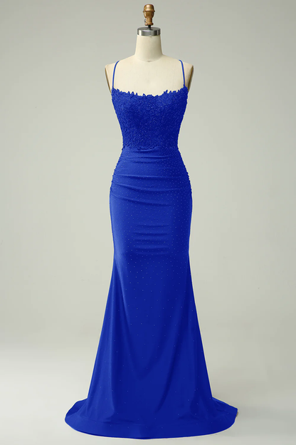 Mermaid Halter Dark Green Long Prom Dress with Appliques Beading Y1858