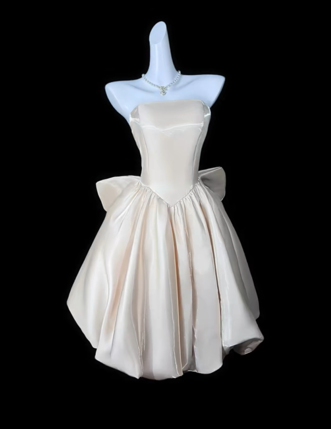 Classy Strapless Satin A Line Short Homecoming Dress,Mini 20th Birthday Outfits With Bow SP3522