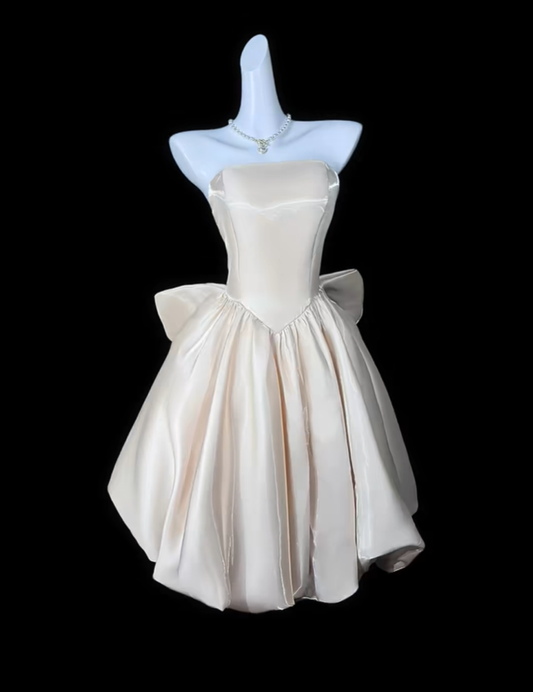 Classy Strapless Satin A Line Short Homecoming Dress,Mini 20th Birthday Outfits With Bow SP3522