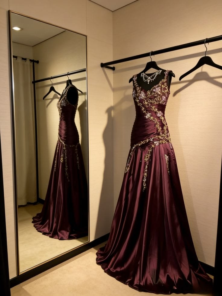 Vintage Burgundy Satin Pleated Appliques Mermaid Evening Dress Long Prom Dress SP2440