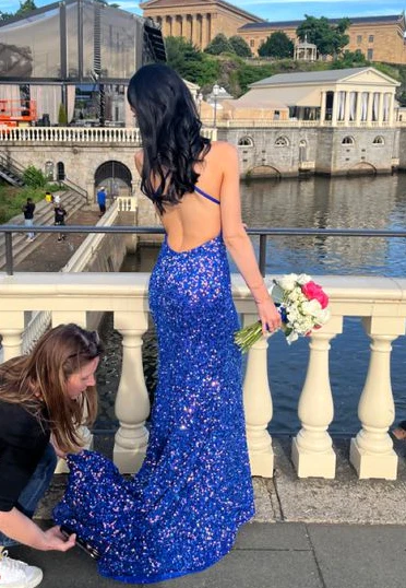 Royal Blue Sequin Mermaid Prom Dresses Evening Party Formal Gowns Y4346