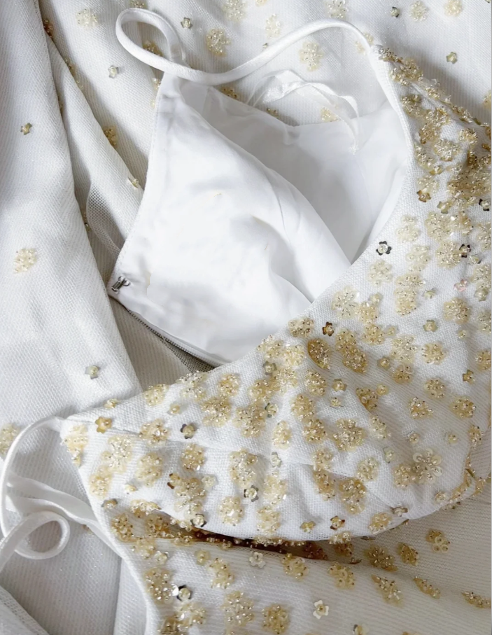 Elegant Spaghetti Straps White Tulle Beaded Mermaid Evening Dress Long 17th Birthday Outfits SP1783