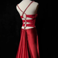 Charming Red Spaghetti Straps Satin Beaded Mermaid Long Wedding Guest Dress Formal Birthday Evening Gowns SP1797