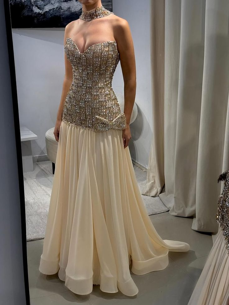 Gorgeous Strapless Chiffon Beaded Mermaid Long Party Dress Prom Gown SP1117