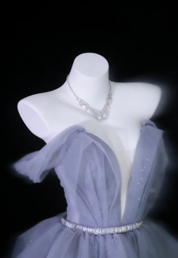 Shiny Blue Off The Shoulder Tulle Sequin Long Evening Dress 20th Birthday Outfits With Beads SP1837