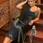 Suspender satin sexy retro evening dress for women backless strappy party tight dress Y4133
