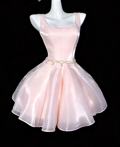 Pretty Spaghetti Straps Tulle Short Prom Dress,Pink A Line Short 8th Grade Homecoming Dress SP3498