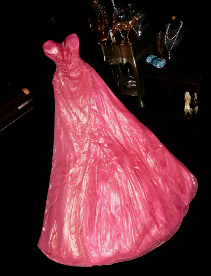 Charming Strapless Pink Satin Beaded Mermaid Long Prom Dress Evening Dress SP1067