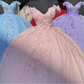 Off the shoulder blue ball gown , sparkly prom dress with flowers S26908