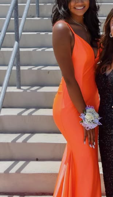 low back prom dress, formal dress,orange open back prom dress Y4338