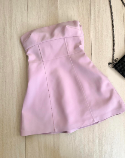Cute Pink Strapless Satin A Line Short 7th Grade Homecoming Dress Birthday Outfits With Bow SP2313