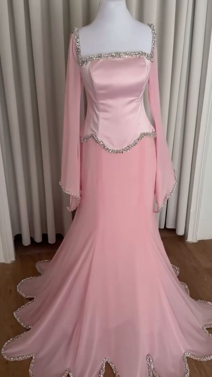 Charming Pink Chiffon Beaded Mermaid Long Evening Dress Prom Gown SP1358