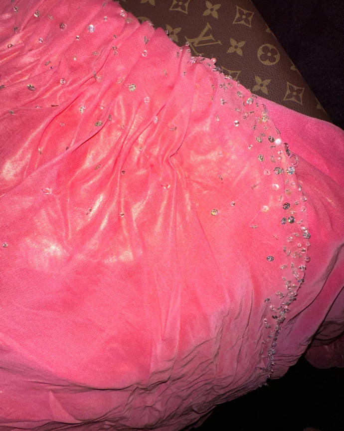 Charming Strapless Pink Satin Beaded Mermaid Long Prom Dress Evening Dress SP1067
