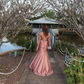 Pretty Rose Pink Beaded Satin Mermaid Slit Long Wedding Guest Dress Birthday Party Dress SP1354