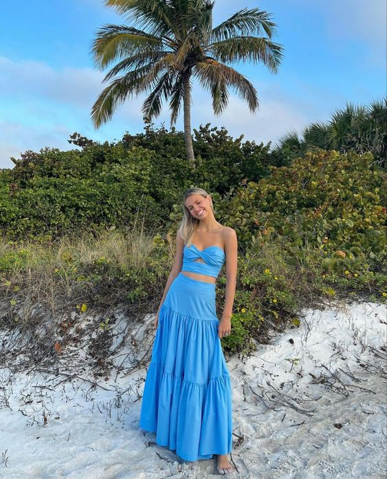 Elegant Two Piece Long Prom Dress,Summer Beach Dress Y6925 – Simplepromdress