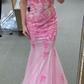 Mermaid Pink Lace Appliques Long Prom Dress  Y5228