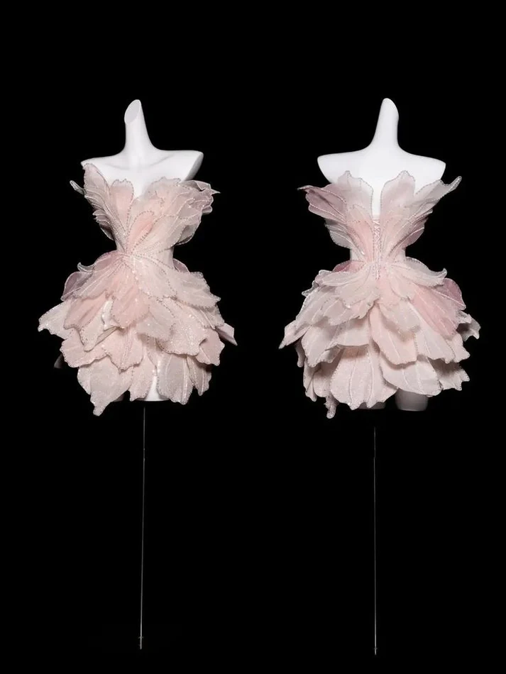 Classy Pink Strapless Organza Sequin Beaded Homecoming Dress Birthday Outfits Y9313