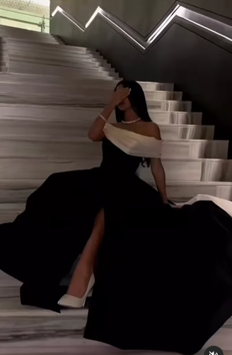 Luxury Black And White Satin Prom Dresses With Removable Tail Custom Made Cocktail Party Evening Dress Y5025