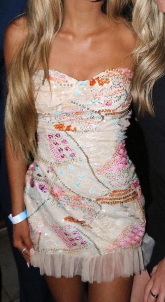 Gorgeous Sweetheart Neck Sequin Sheath Ruffles Short Homecoming Dress Sexy Cocktail Dress Y9282