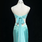 Gorgeous Green Spaghetti Straps Satin Beaded Mermaid Party Dress Backless Long Prom Gown SP1283