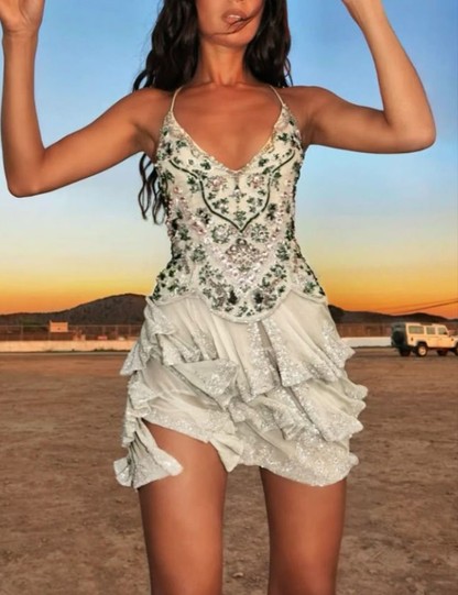 Sparkly Spaghetti Straps A Line Mint Green Chiffon Sequin Beaded Formal Homecoming Dress Cocktail Dress Y9262