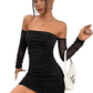 Women's Contrast Mesh Off The Shoulder Ruched Pencil Hem Fitted Homecoming Dress  Y2572