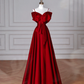 Red Satin Off The Shoulder Prom Dress,Bow A Line Evening Dress Y8626