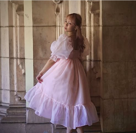 pink princess prom dress, puff sleeves organza dress, classic simple elegant dress Y6910