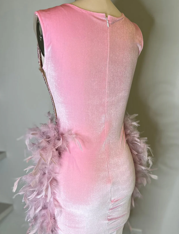 Luxury Pink Feather Homecoming Dress Birthday Dress Wedding Party Dress Y2639