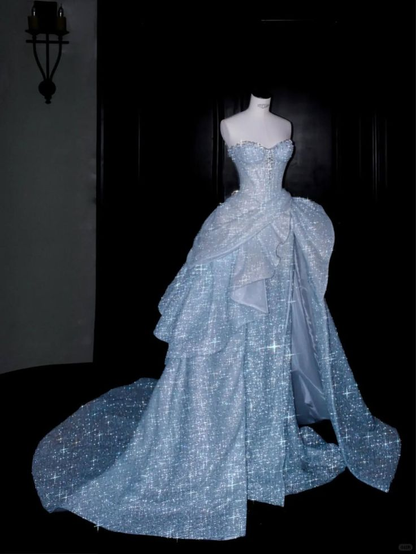 Glitter Blue Satin Sequin Beaded Mermaid Long Birthday Party Dress Pro Simplepromdress Glitter Blue Satin Sequin Beaded Mermaid Long Birthday Party Dress Pro Simplepromdress